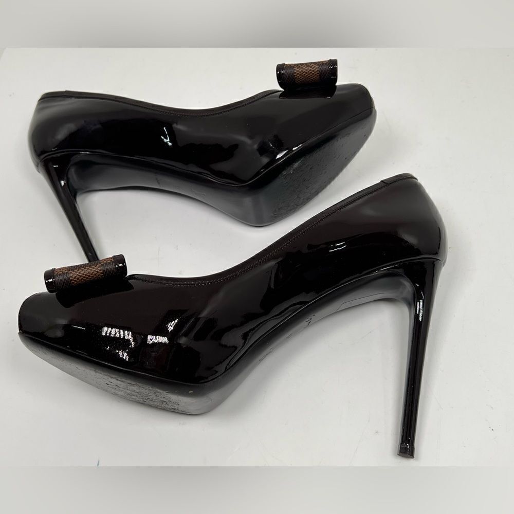 Louis Vuitton Brown Patent Leather Valentine Peep Toe Pumps Size 41 - Picture 5 of 13